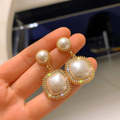 Square pearl earrings temperament