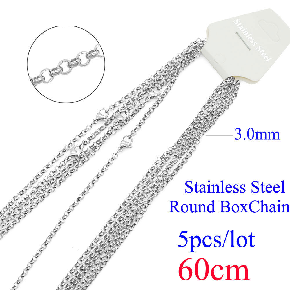 5 pieces/bag stainless steel box chain 3mm thick 60cm long