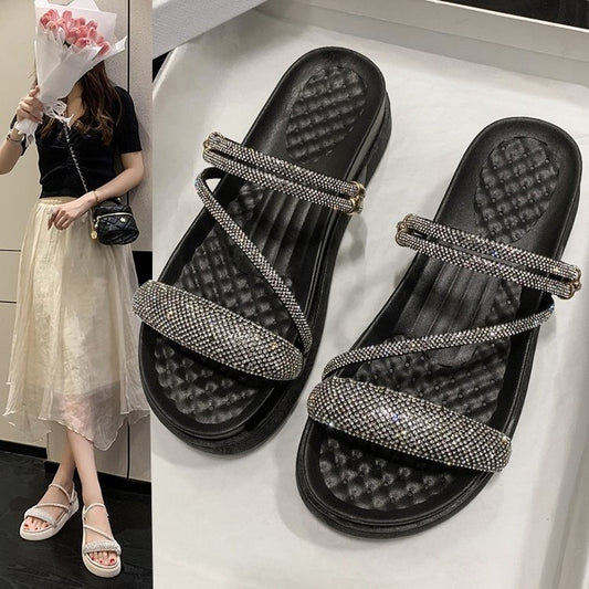 Muffin bottom rhinestone sandals slippers