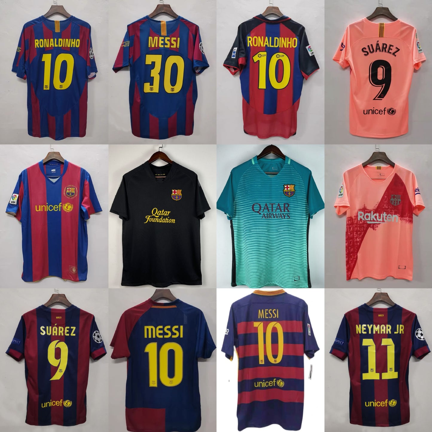 Barcelona Classic 10 Messi Rivaldo Puyol Figo Neymar Long Short Sleeve