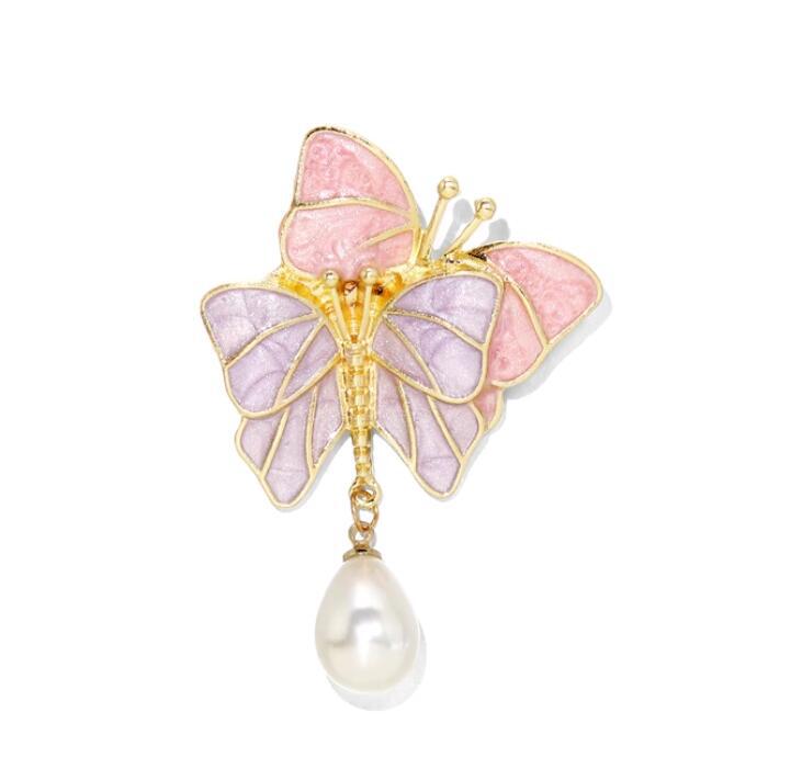 Pearl Rhinestone Butterfly Brooch