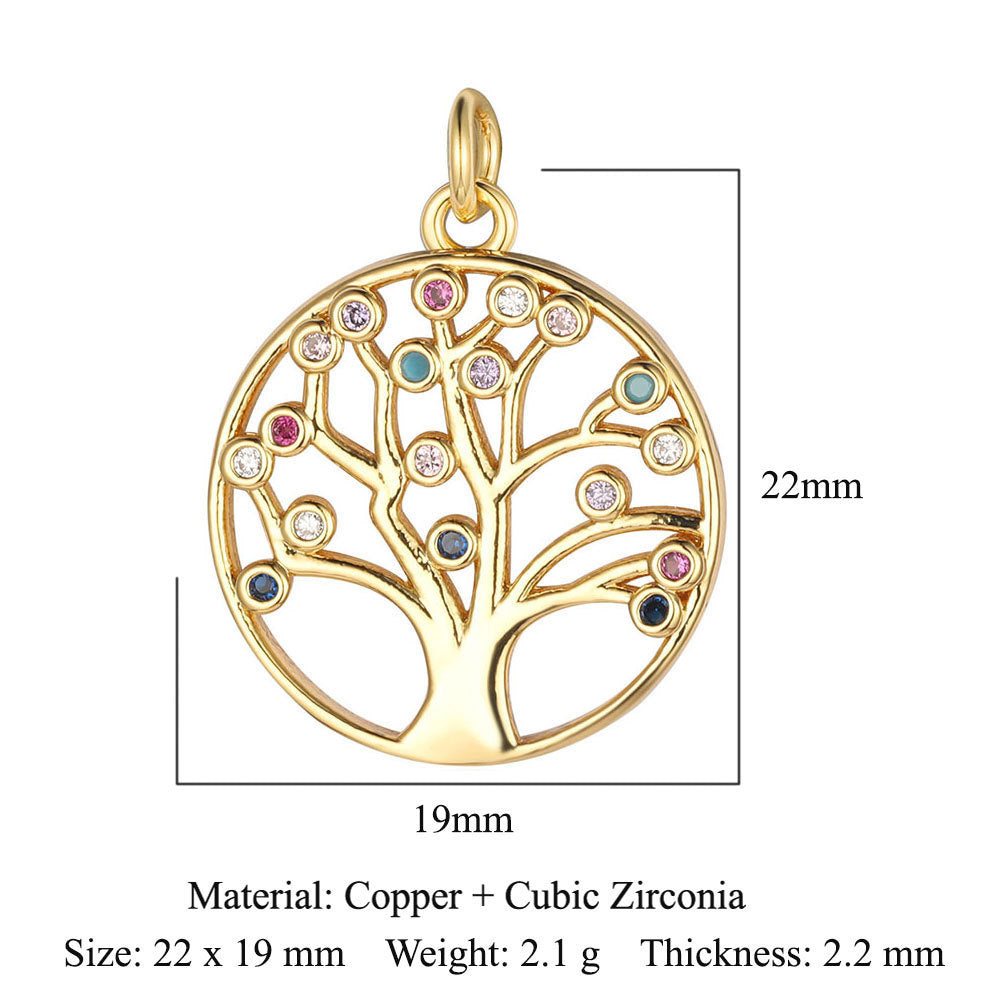 Cross Copper Zircon Necklace Pendant Tree of Life