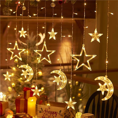 Cadena de luces de escena para acampar al aire libre, luz de estrella y luna 