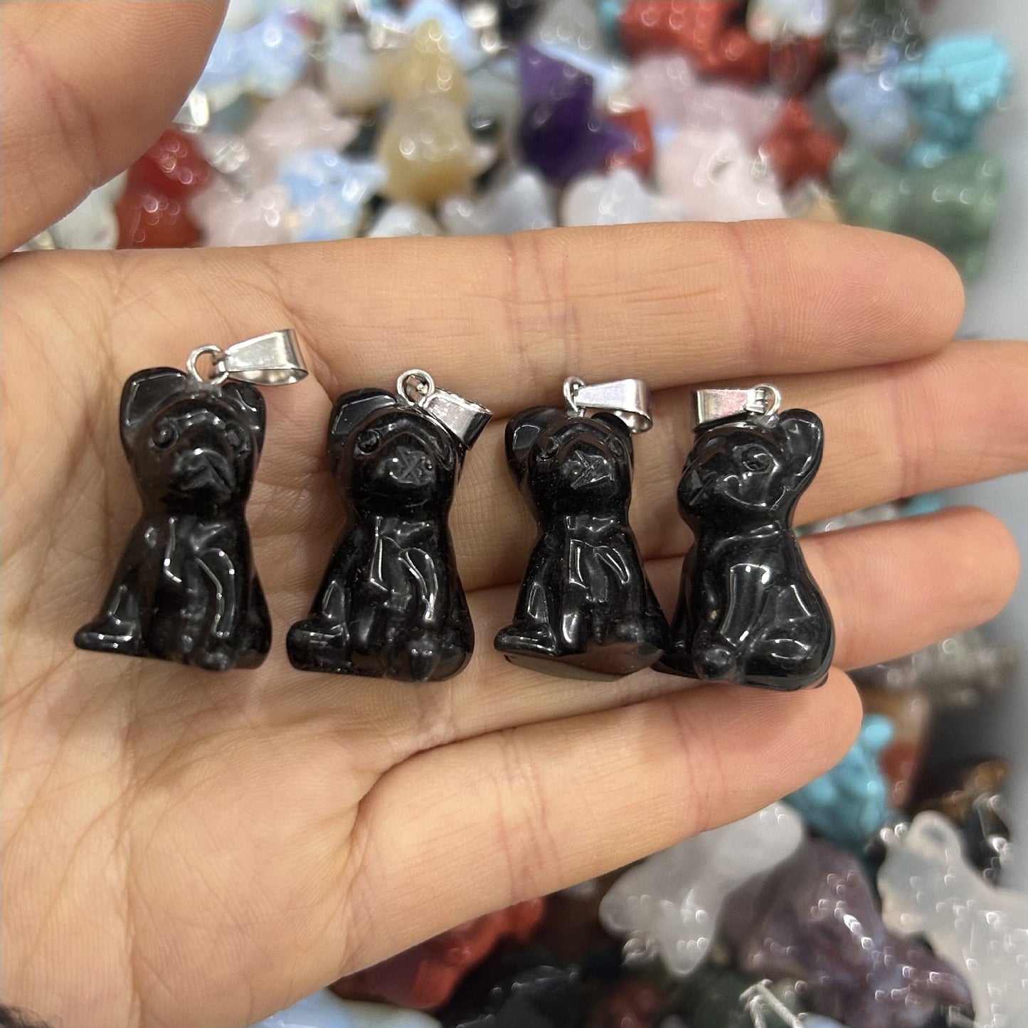 Crystal Animal Carved French Bulldog Pendant