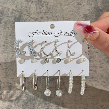 Pearl hoop earrings set 9 pieces