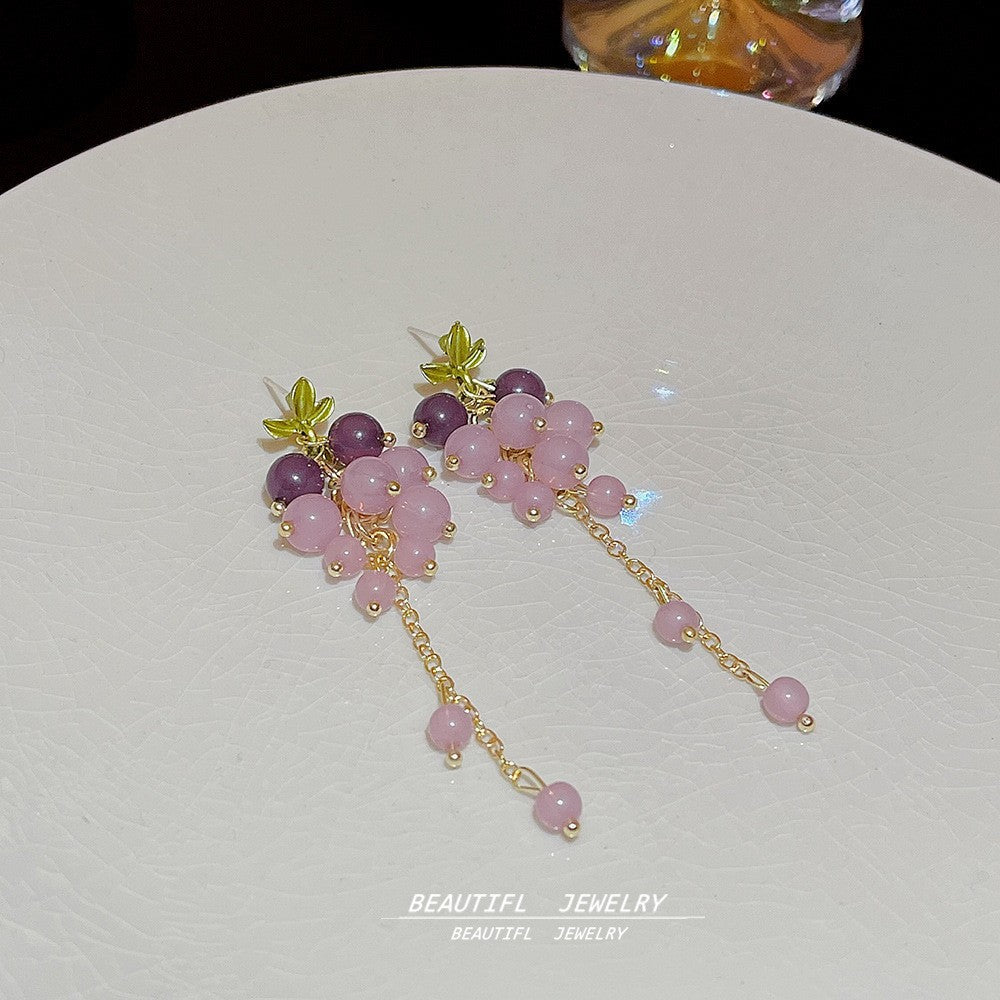 Pink long flower earrings for women