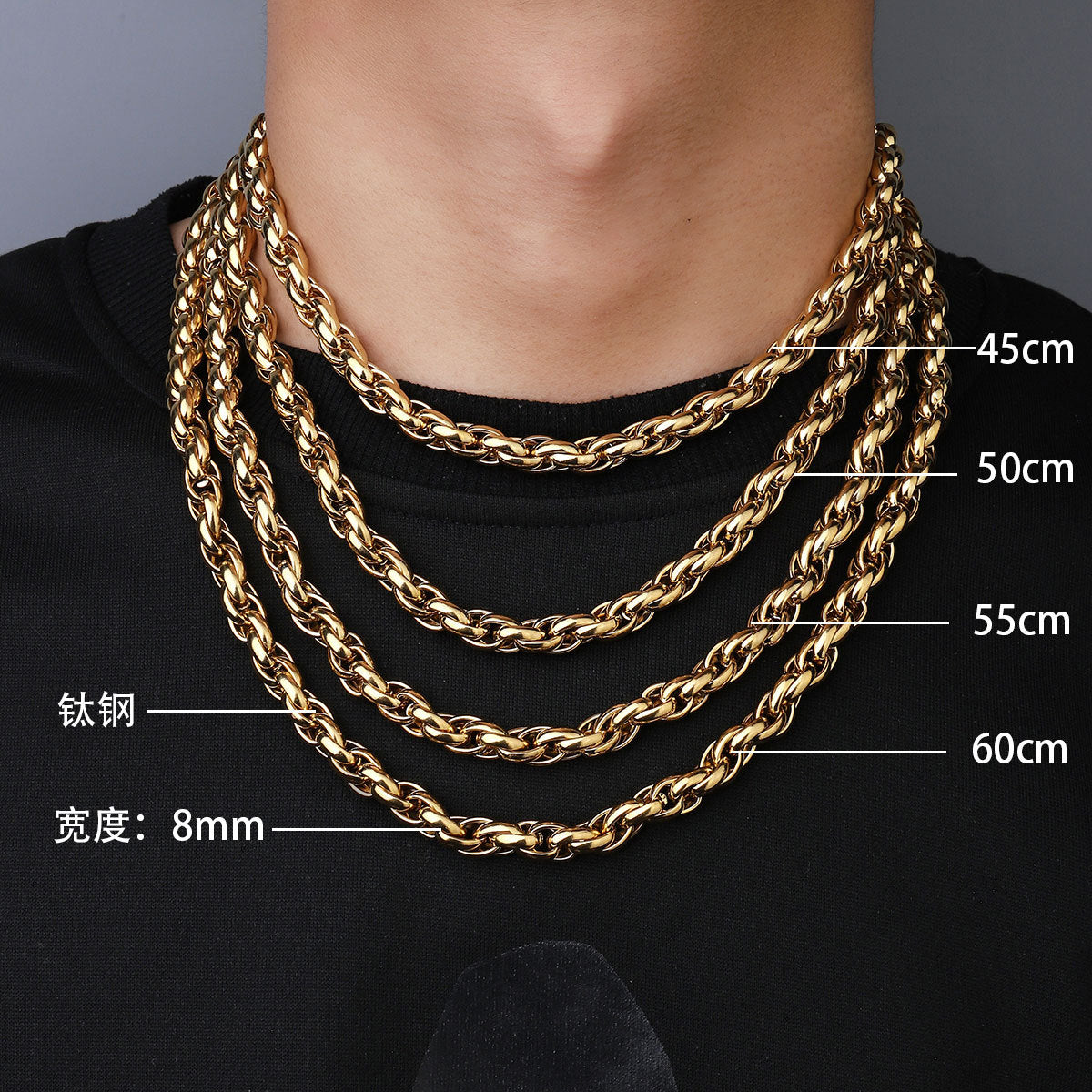 Hip Hop Cuban Chain Necklace Stainless Steel Gold