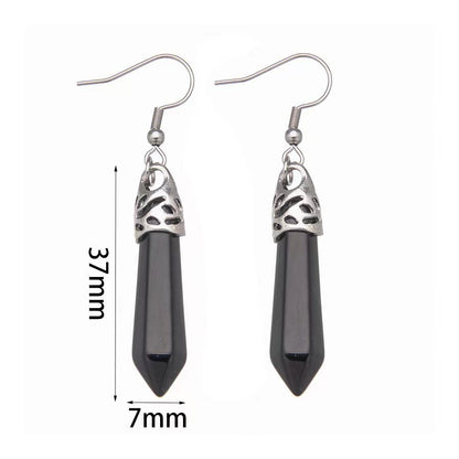 Crystal single point hexagonal column stainless steel earrings