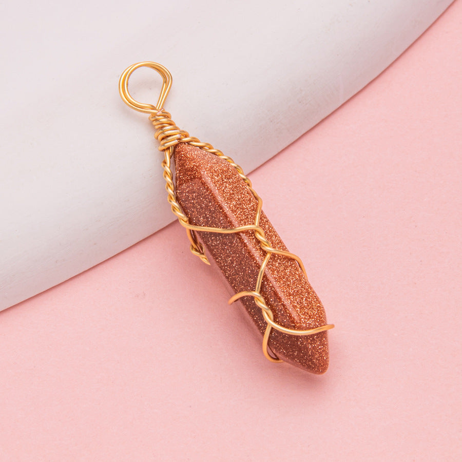 Copper Wire Hexagonal Column Stone DIY Pendant