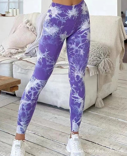 High waist tie-dye buttocks quick-drying nine-point yoga pants