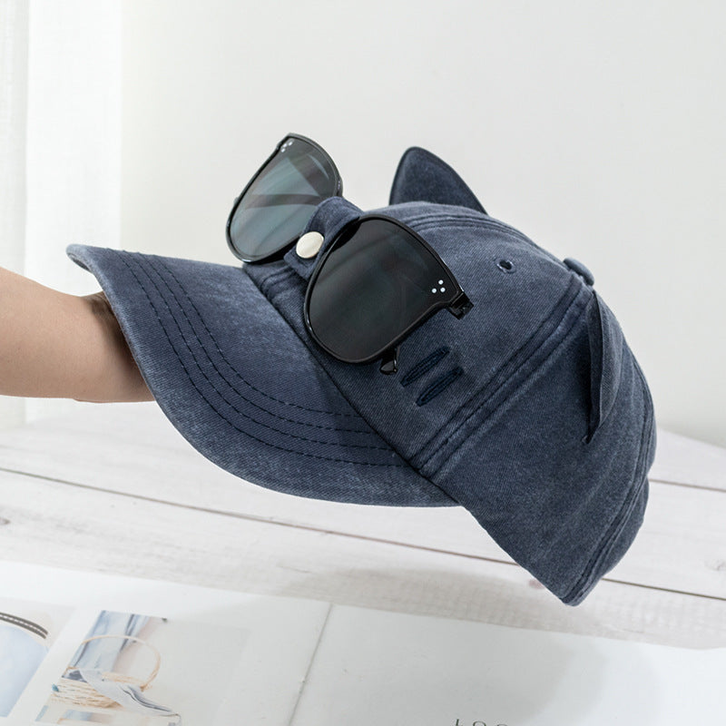 Gorra de béisbol con gafas de sol estilo piloto con orejas de gato 