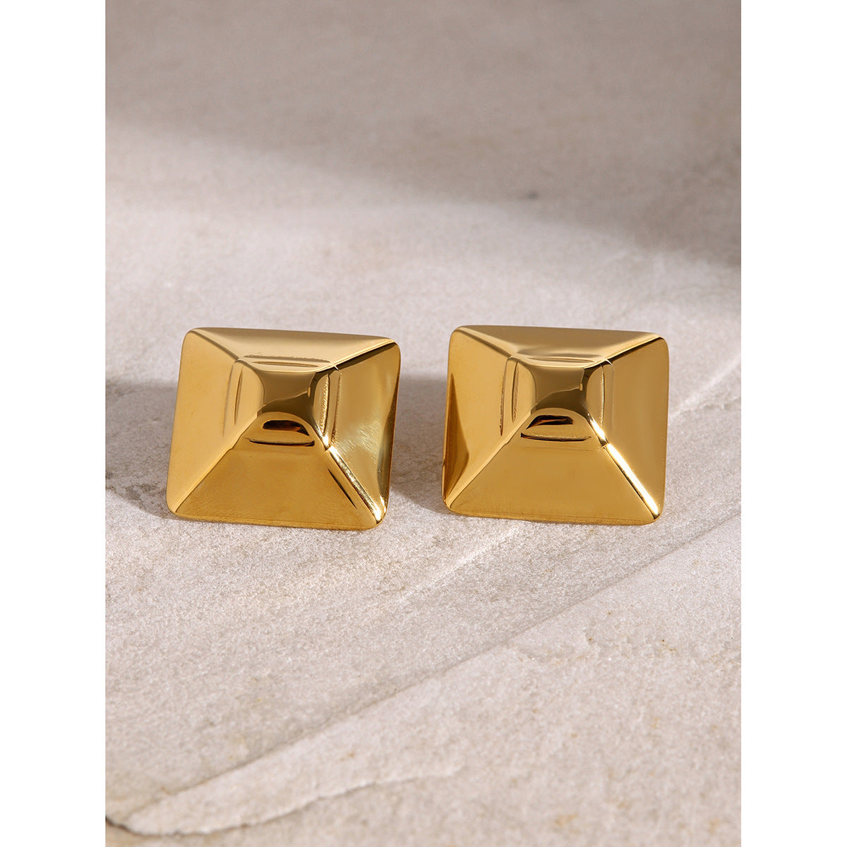 Gold Tower Square Cabochon Earrings