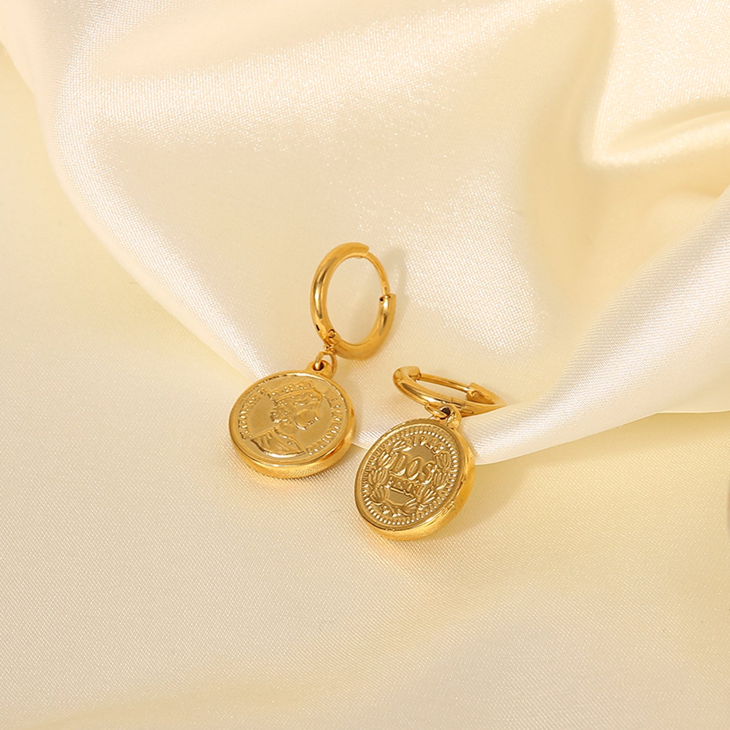 Queen's Head Coin Drop Earrings