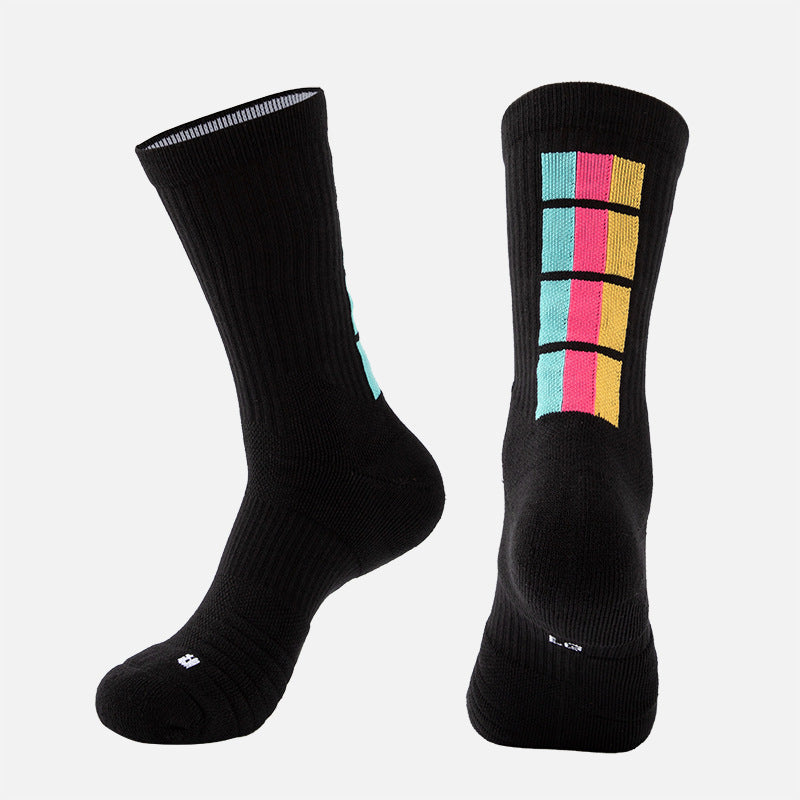 Adult Mid-Calf Gradient Basketball Socks Thick Sports Socks