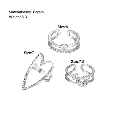 Nuevo conjunto de 3 piezas de anillo de corazón con diamantes 