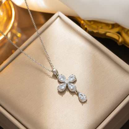 Four-Leaf Clover Necklace with Crown Pendant - Celebrity Style