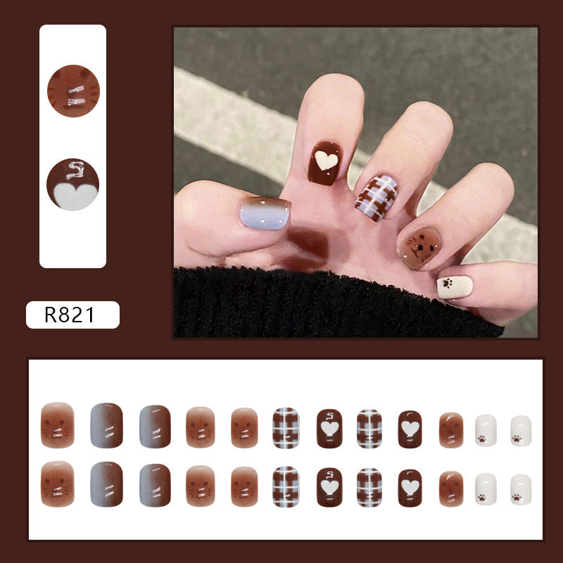 Chocolate Heart Bear Square Nails