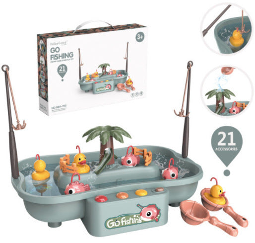 Water Fishing Toy Set for Children, Electric Rotating Bath Light and Music