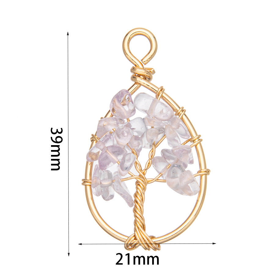 Natural stone crystal fortune tree of life pendant