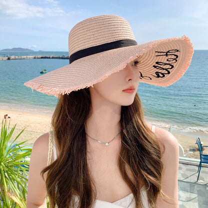 New Women¡¯s Fashion Letter Wide-Brim Breathable Straw Hat Sun Protection