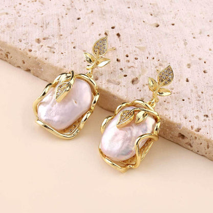 Natural Pearl Stud Earrings Clover Shell Butterfly