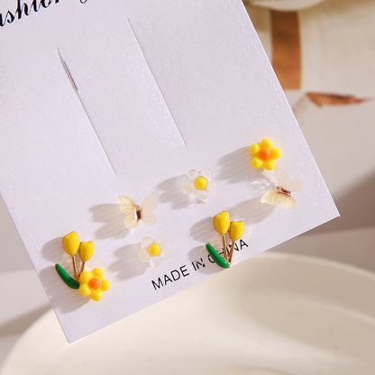 Colorful butterfly and flower earrings set 8 pieces