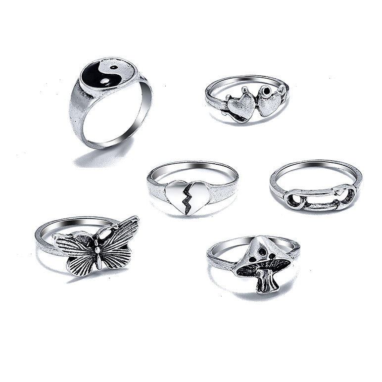 Tai Chi Pin Butterfly Knuckle Ring Wholesale Ring 6-Piece Set