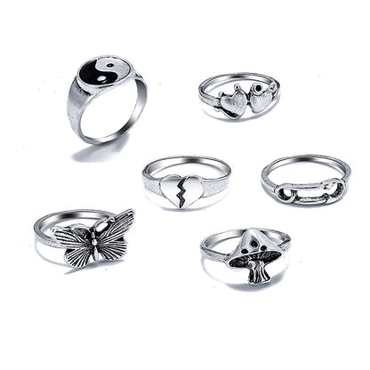 Tai Chi Pin Butterfly Knuckle Ring Wholesale Ring 6-Piece Set