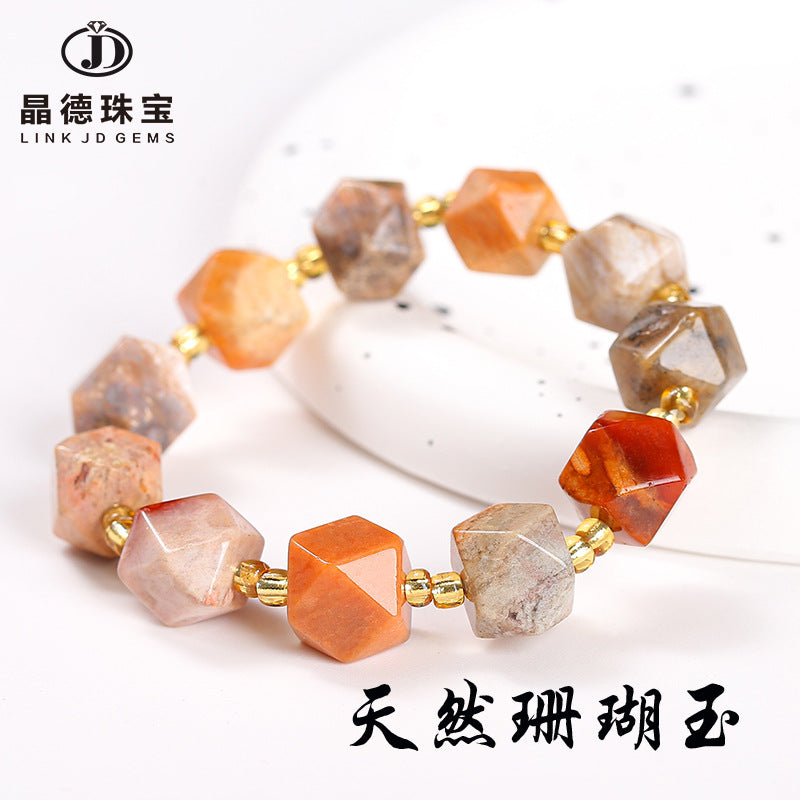 Natural coral jade corner-cutting bracelet