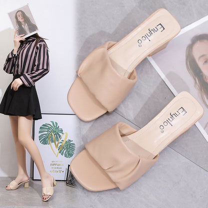 High-heeled block heel square-toe sandals