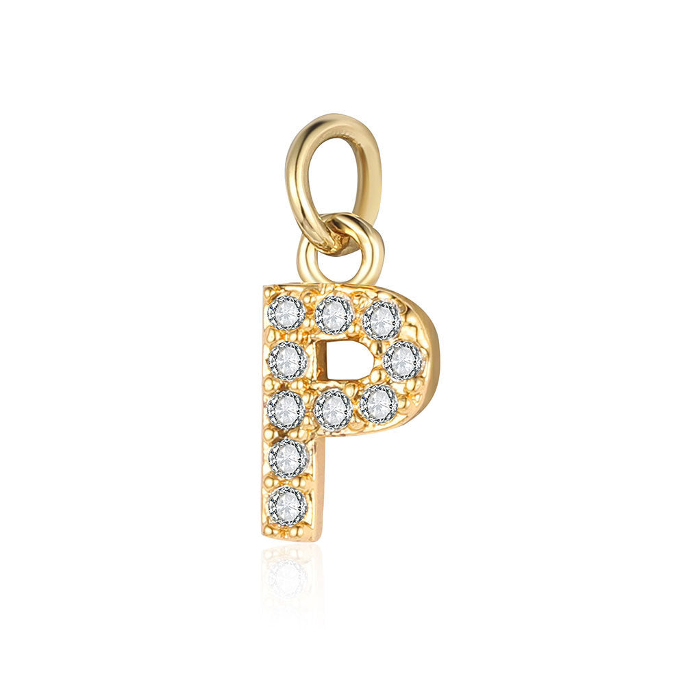 Copper zircon yellow gold letter pendant.