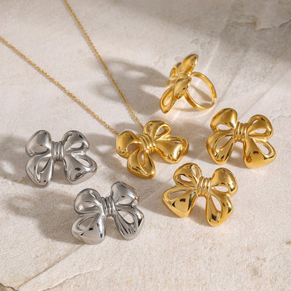 18k gold bow earrings and necklace