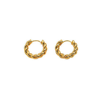 Stylish Twisted Hoop Earrings, Vintage Gold Plated, Elegant Titanium Ear Jewelry