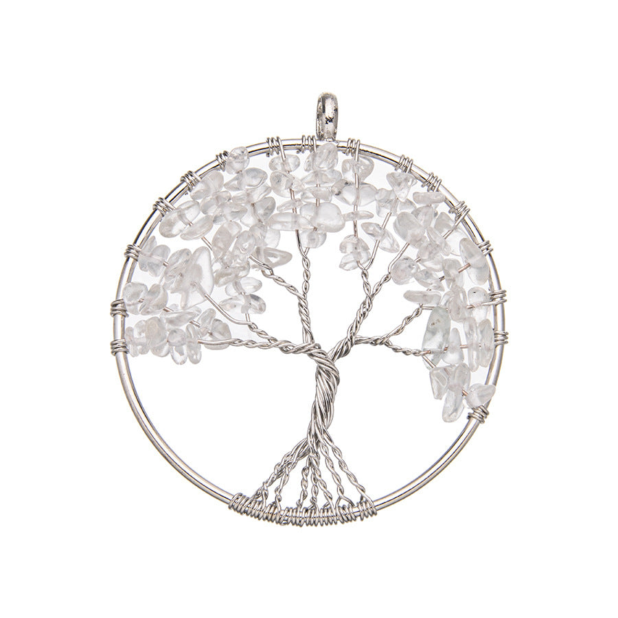 Round Crushed Stone Tree of Life Crystal Pendant