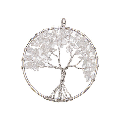 Round Crushed Stone Tree of Life Crystal Pendant