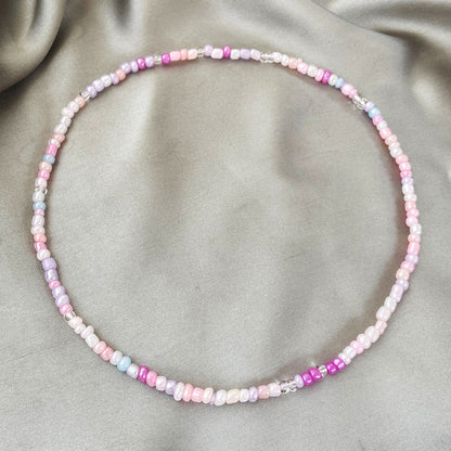 Pink rice beads mixed jewelry necklace for women