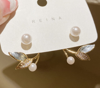 Pearl Leaf Spring Summer Earrings