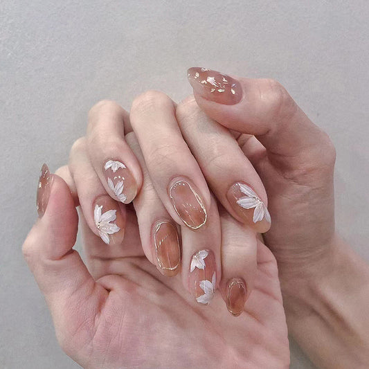 Amber Shell Gold Foil Nails