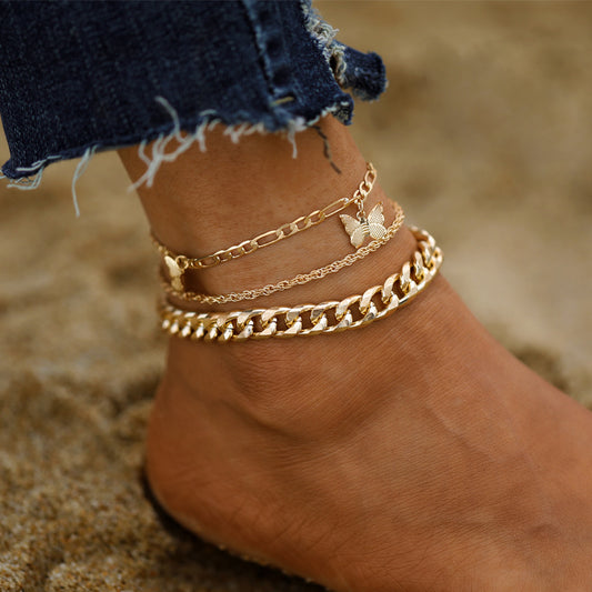 Gold anklet set 3 pieces