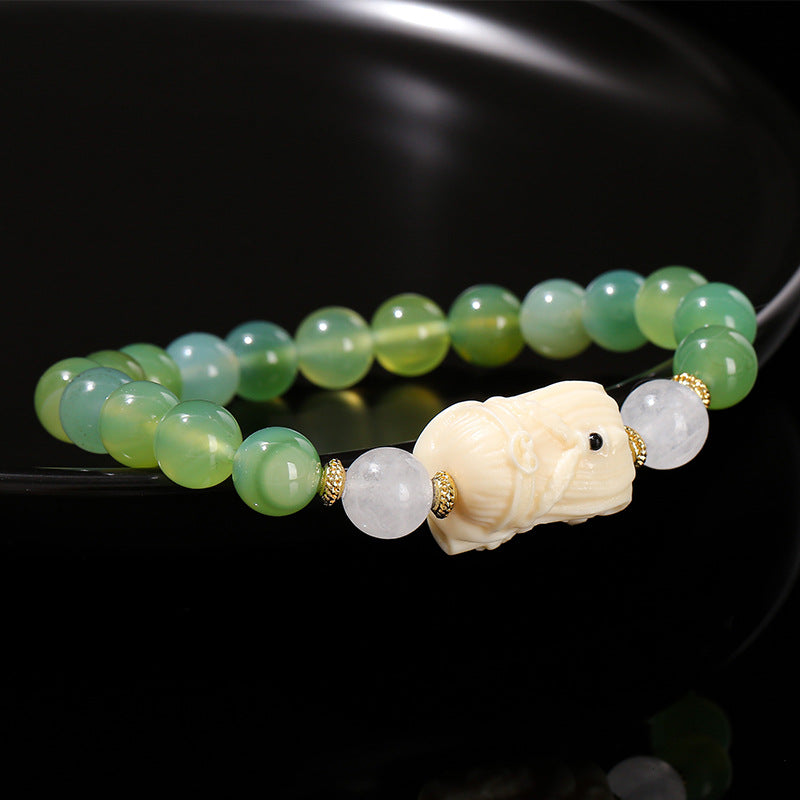 Apple green agate round bead bracelet.