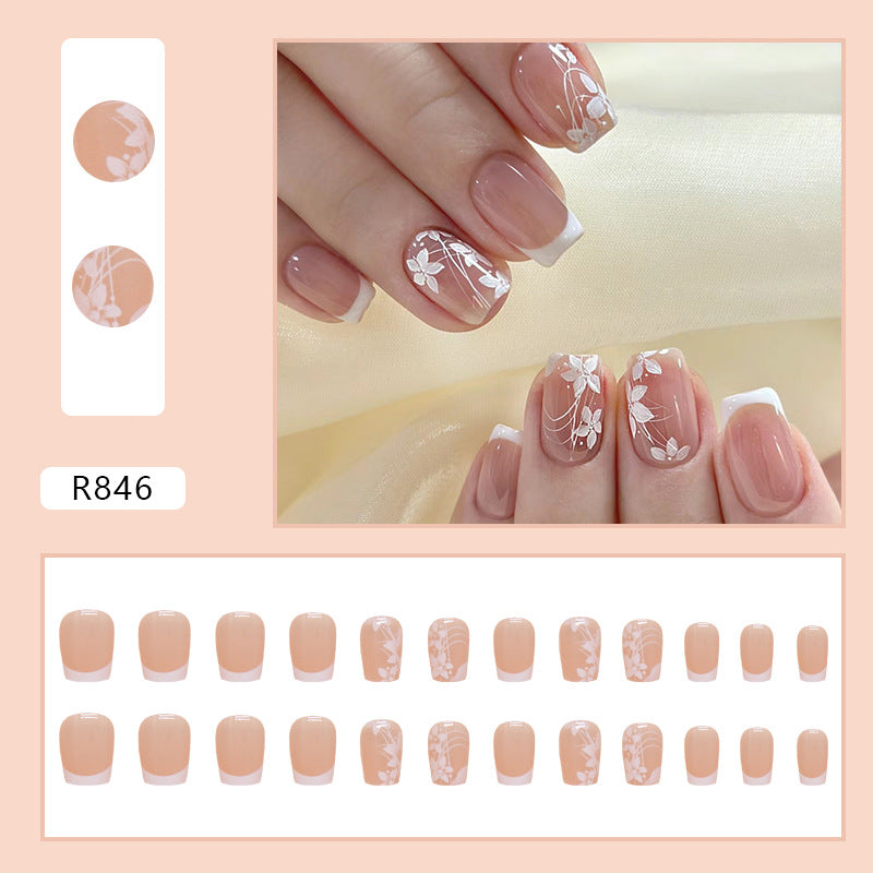 Minimalist Short T White Flower Nail Stickers