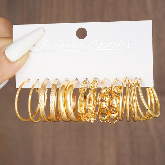 Twisted chain gold women's 6-piece earrings