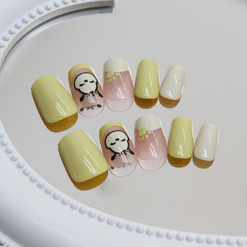 Spring Cute Dog Mustard Green Wearable Nail Stickers