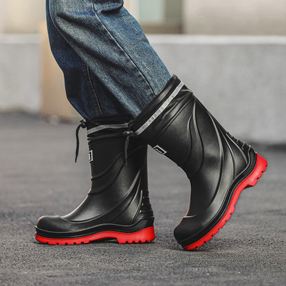 Fashion medium tube rain shoes men's waterproof