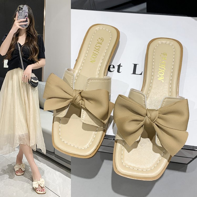 Large size bow flat bottom summer cool slippers