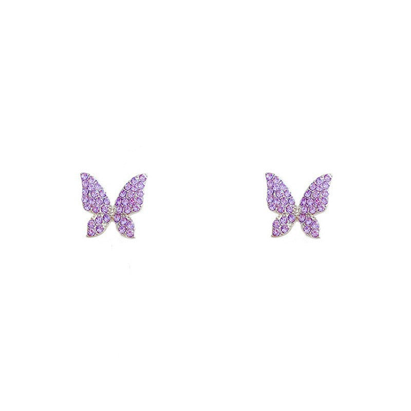 Temperament purple butterfly stud earrings