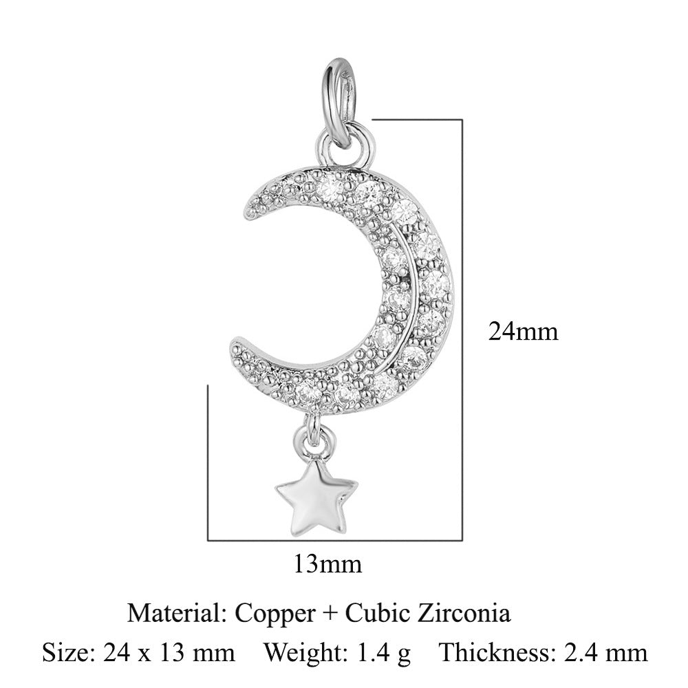 Cross Star Moon Copper Zircon Pendant