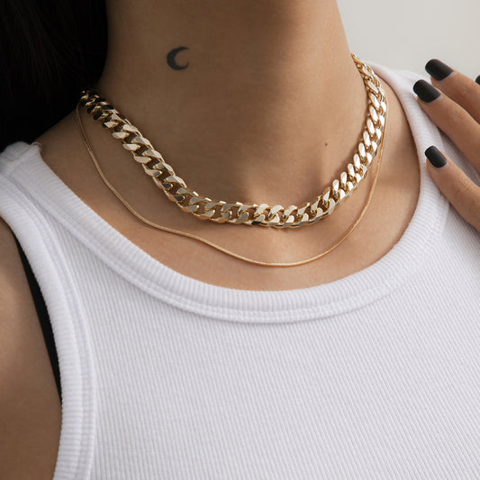 Personalized snake bone chain double neck chain