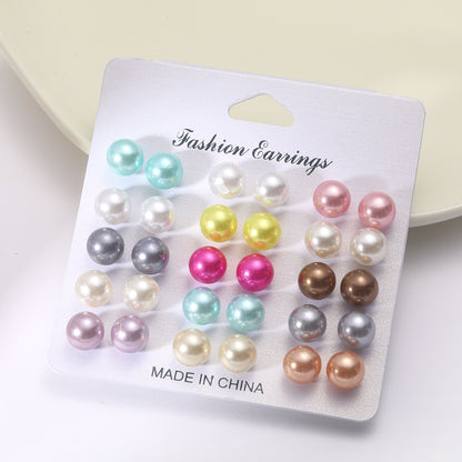 Colorful pearl earrings set 15 pairs