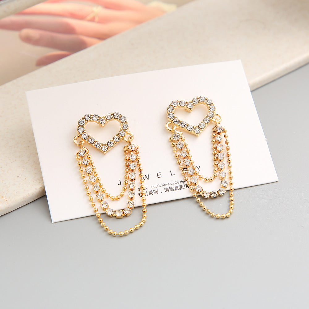 Full diamond hollow heart long earrings